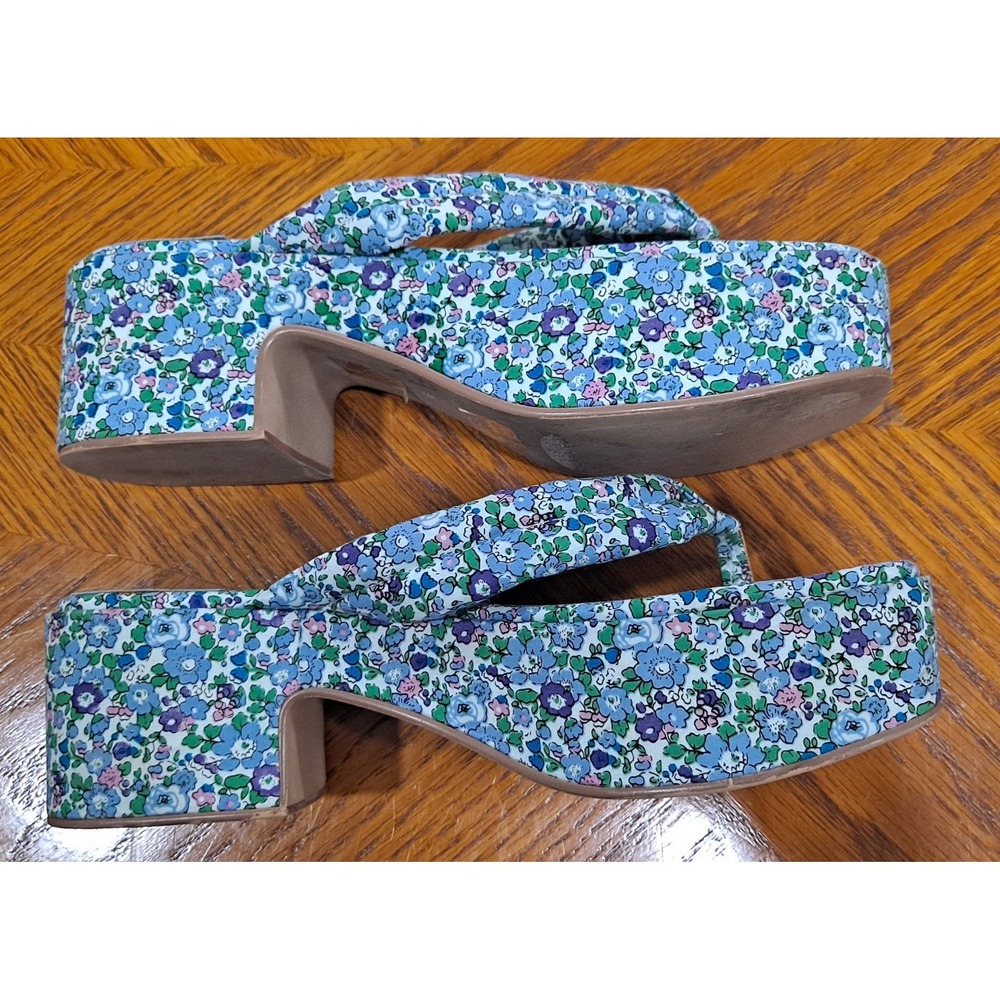 Jeffrey Campbell Luau Platform Flip Flop Sandals in Blue  Floral Size 9 - Picture 4 of 7